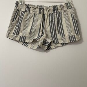 April Kiss Striped‎ Womens Linen Blend Drawstring Waist Shorts Smocked Pockets